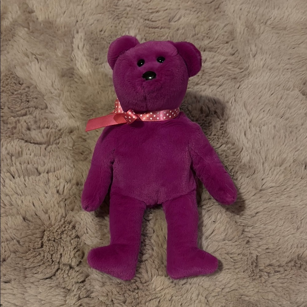 TY Purple Teddy Bear with Pink Bow